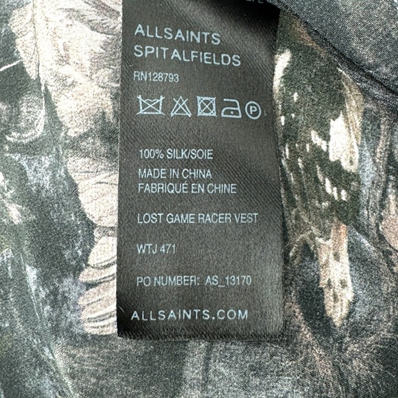 AllSaints Lost Game Racer Vest tank top bird floral All Saints size 8 100% silk - Picture 9 of 10